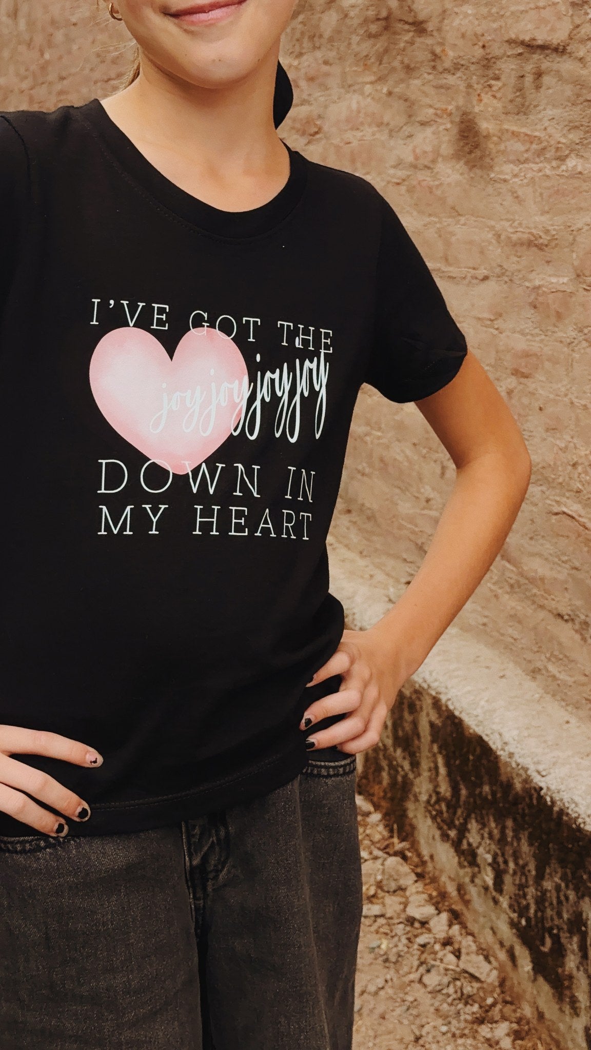 Joy Joy Joy - Youth Everyday Cotton Tee, black, worn