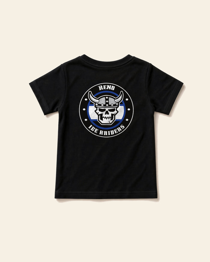 Club, Ice Raiders across the back of the Reno Ice Raiders toddler organic cotton tee