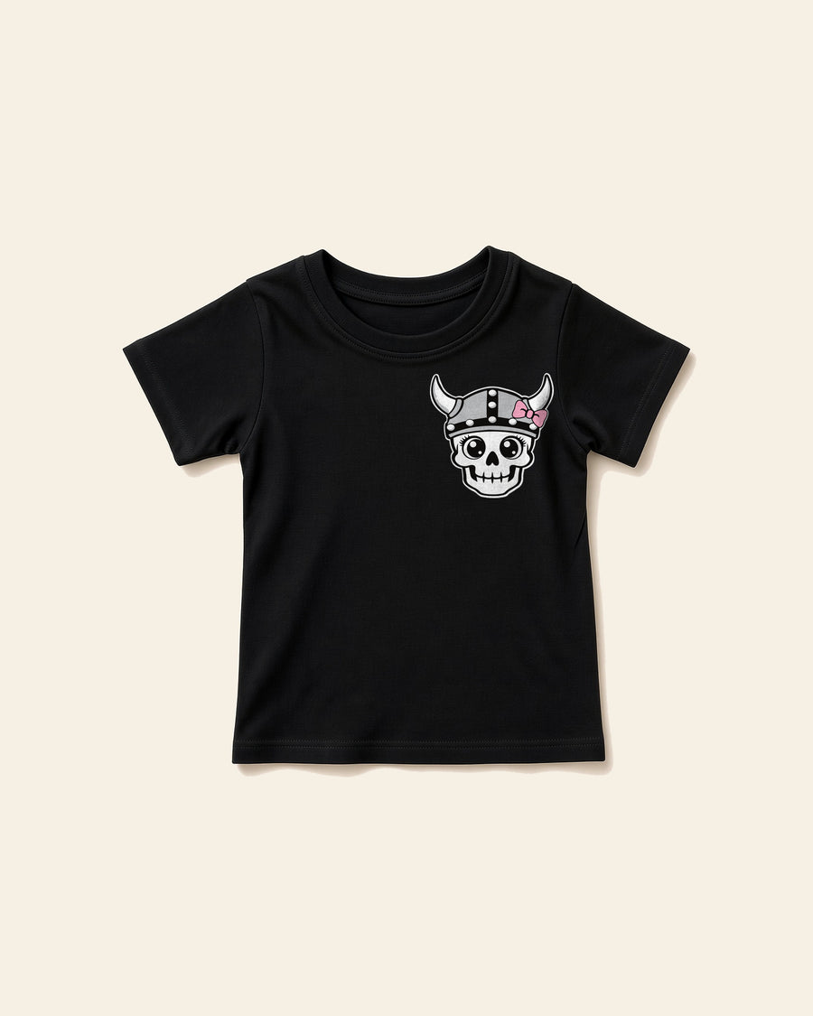 Girl head on the front of the Reno Ice Raiders baby organic cotton tee