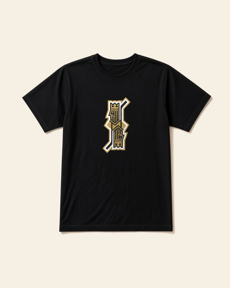 Double king on the front of the River Kings adult everyday cotton tee